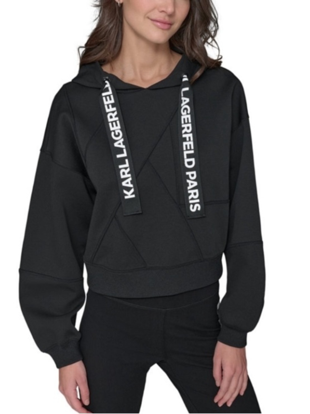 Karl Lagerfeld Black Logo-Trim Hoodie